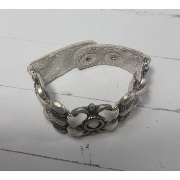 Leatherock White Multi Strand Leather Snap Bracelet Rhinestone Cuff 7.5"L x 1" W - Picture 9 of 11